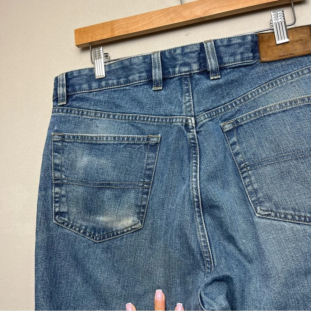 Ermenegildo Zegna Italian Denim Jeans 100% Cotton Slim Fit Distressed Size 34x29